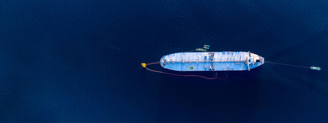Aerial view crude oil tanker ship and tugboat, Global business import export freight shipping crude oil logistic transport international, Crude oil tanker ship industrial sea freight logistic maritime
