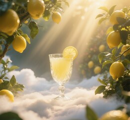 Refreshing Lemon Drink in Stylish Glass with Ethereal Garden Atmosphere