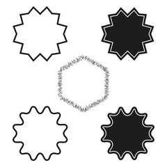 Star edge icons. Jagged contour shapes. Vector symbol set. Black white outlines.