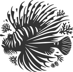 Vector illustration silhouette of a lionfish black drawing