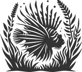 Vector illustration silhouette of a lionfish black drawing