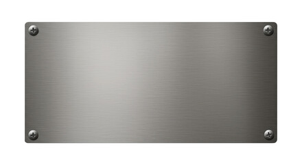 Realistic Silver Metal Plate PNG, Blank Brushed Steel Name Tag with Screws.