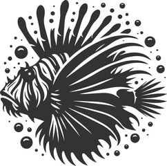 Vector illustration silhouette of a lionfish black drawing