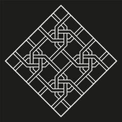 Diamond knot shape. Interlaced square pattern. Monochrome linear icon. Vector abstract form.