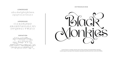 Black Monkies Abstract Fashion font alphabet. Minimal modern urban fonts for logo, brand etc. Typography typeface uppercase lowercase and number. vector illustration