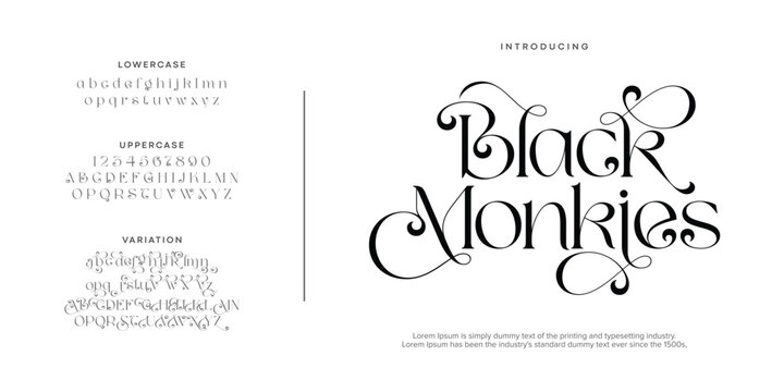 Black Monkies Abstract Fashion font alphabet. Minimal modern urban fonts for logo, brand etc. Typography typeface uppercase lowercase and number. vector illustration