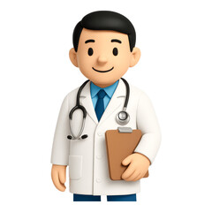 Professional Doctor Portrait: A friendly and confident doctor in a white coat, holding a clipboard and stethoscope, ready to provide care and expertise, embodying health and wellness.
