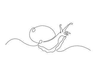 Snail in single outline illustration. Continuous line art drawing of garden snail. Editable stroke.