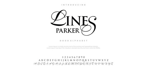 Lines Parker Abstract Fashion font alphabet. Minimal modern urban fonts for logo, brand etc. Typography typeface uppercase lowercase and number. vector illustration