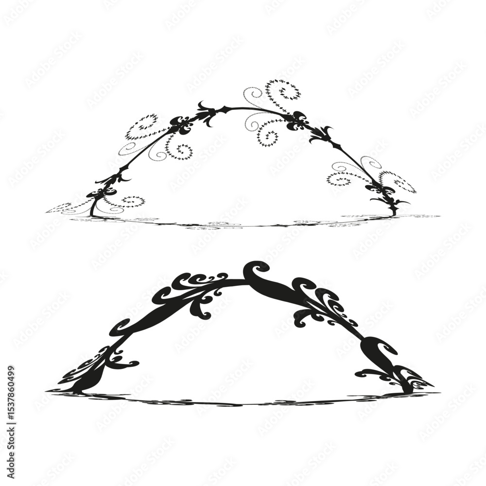 Poster ornamental arched shapes. decorative curved elements. swirling abstract lines. vector vignettes.