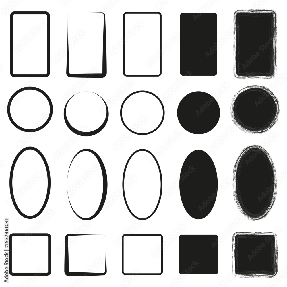 Poster geometric shape icon. black and white. abstract vector elements. oval and square set.