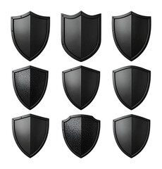 Black Digital Shields with Shimmering Surface and Artistic Aura, Isolated on Transparent Background