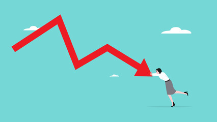 bankruptcy, business failure or investment risk, inflated loan payments or mortgage problem, business woman try so hard to encourage and prevent the business financial graph from declining