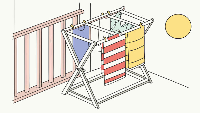 drying rack with colorful clothes on balcony clip art preview