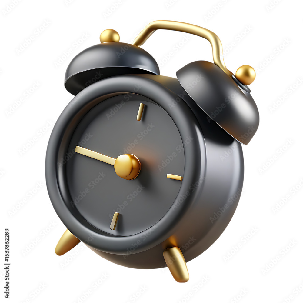 Aufkleber black and gold alarm clock 3d render isolated on transparent background