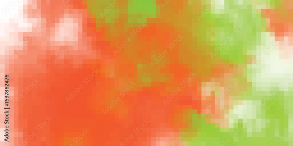 Poster abstract digital artwork featuring a blended composition of pixelated orange green and white color b