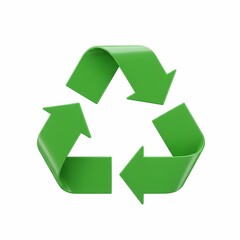 Obraz premium 3D rendered green recycling symbol isolated on a white background, representing sustainability, environmental awareness, and eco-friendly practices.