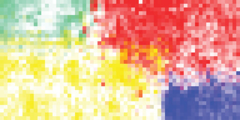 Abstract pixelated digital art composition in a vibrant palette of green yellow red and blue creating a modern colorful design