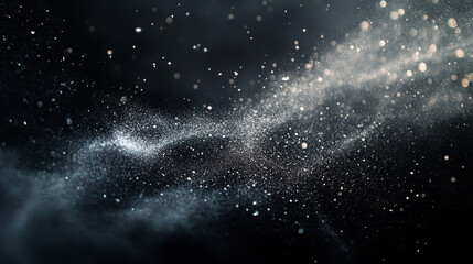 Fine white dust mixed with small stones contrasts against a black background