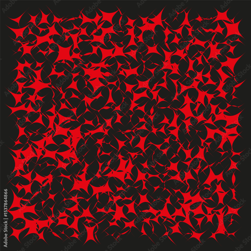 Poster red stars surface. chaotic spiked background. bright shape contrast. vector angular texture.