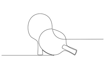 Continuous one line drawing of tennis rackets for playing ping pong table. Single line drawing illustration of Table tennis. Ping pong sports concept vector art. Doodle line illustration.