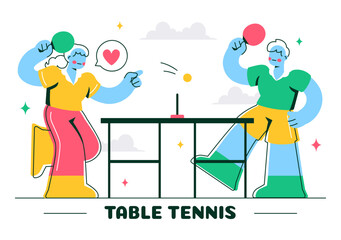 Playing Table Tennis Sports Vector Illustration Featuring Racket and Ball of Ping Pong Game Match, Hitting a Plastic Ball in a Flat Style Background