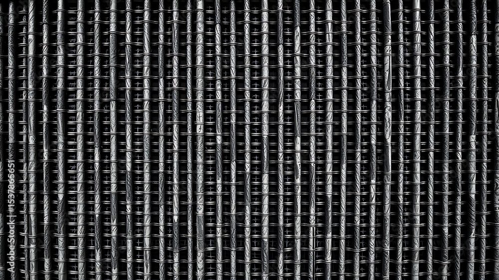 Poster metallic woven mesh texture showing detailed weaving pattern and industrial background design