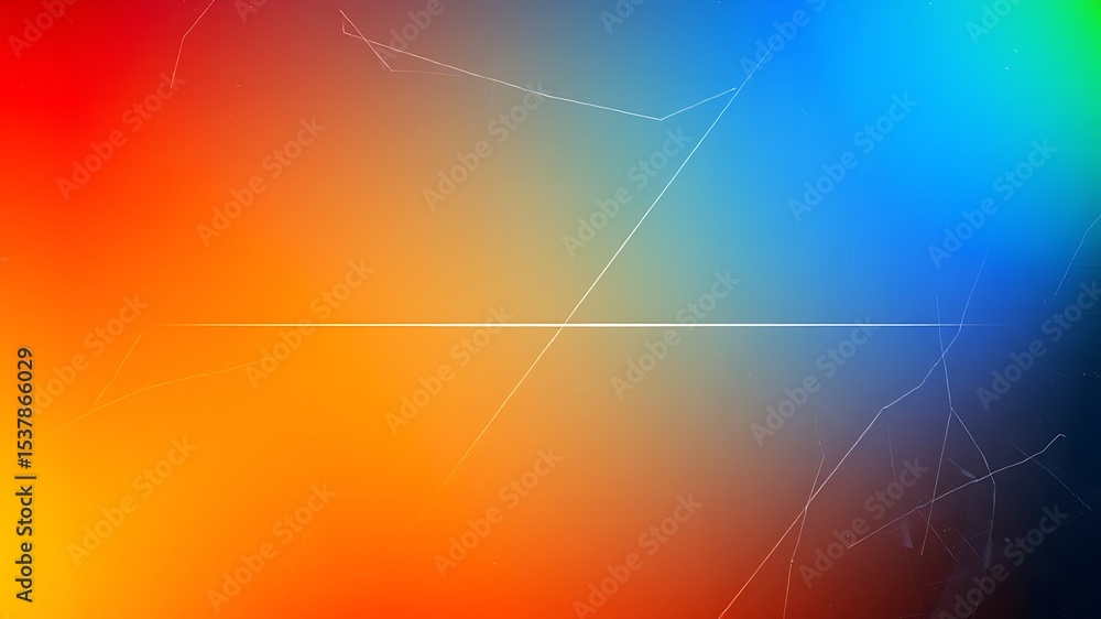 Poster abstract colorful gradient background with white geometric lines and scratch texture effects