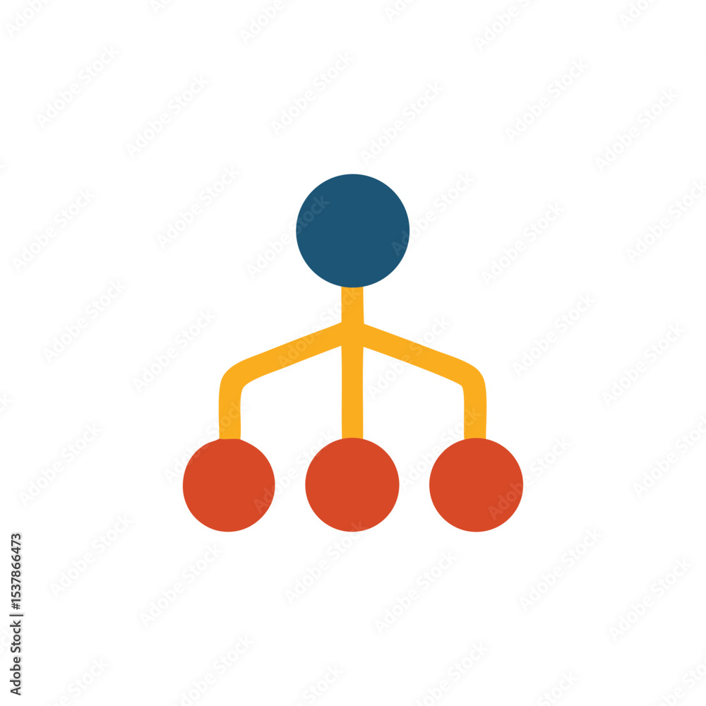 Poster illustration of a network or hierarchy with a blue node connecting to three red nodes via yellow lin