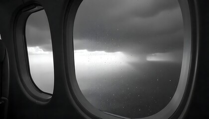 Fototapeta premium Dramatic Airplane Window View of Stormy Skies Ocean Flight Travel Clouds