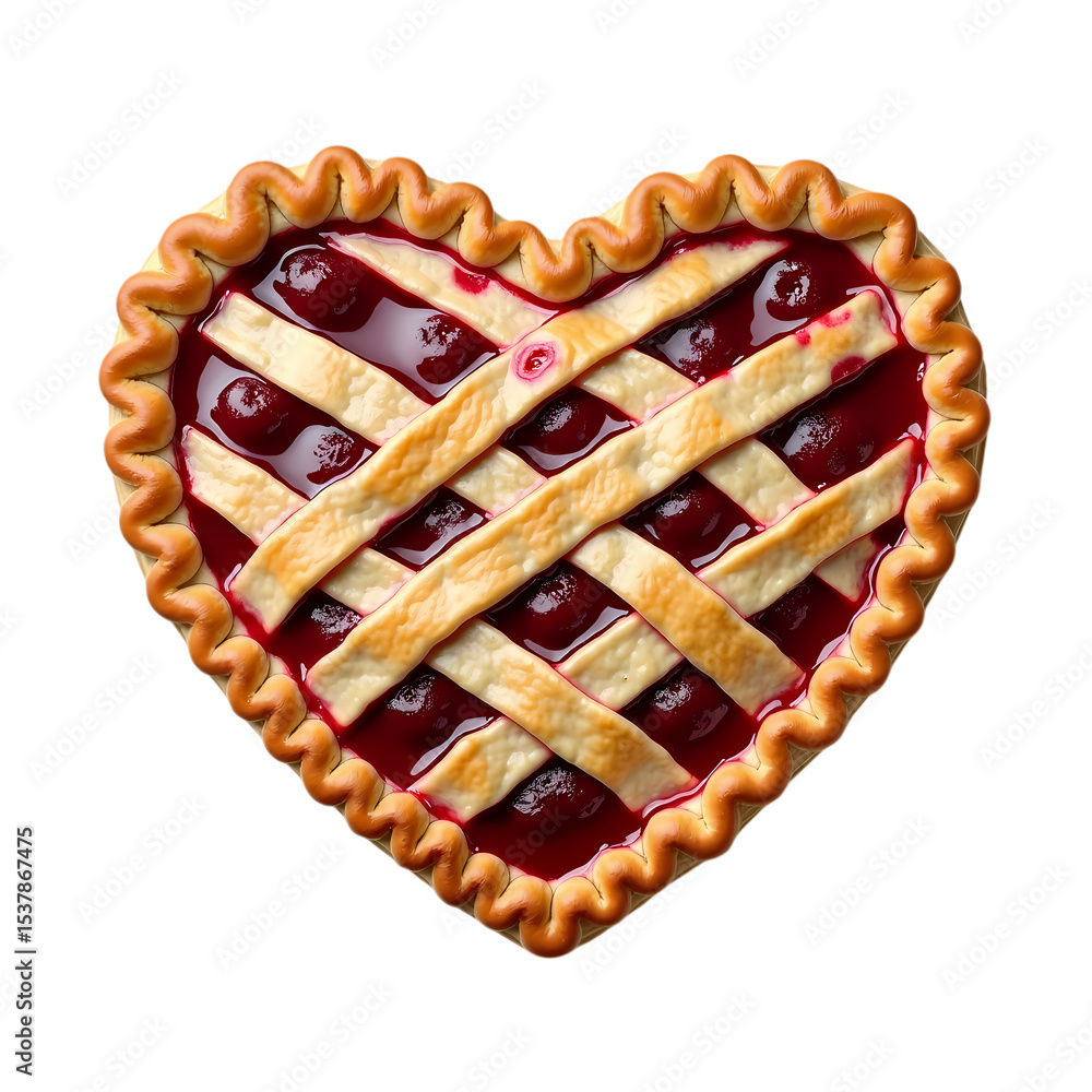 Poster a heart shaped cherry pie with lattice crust isolated on transparent background