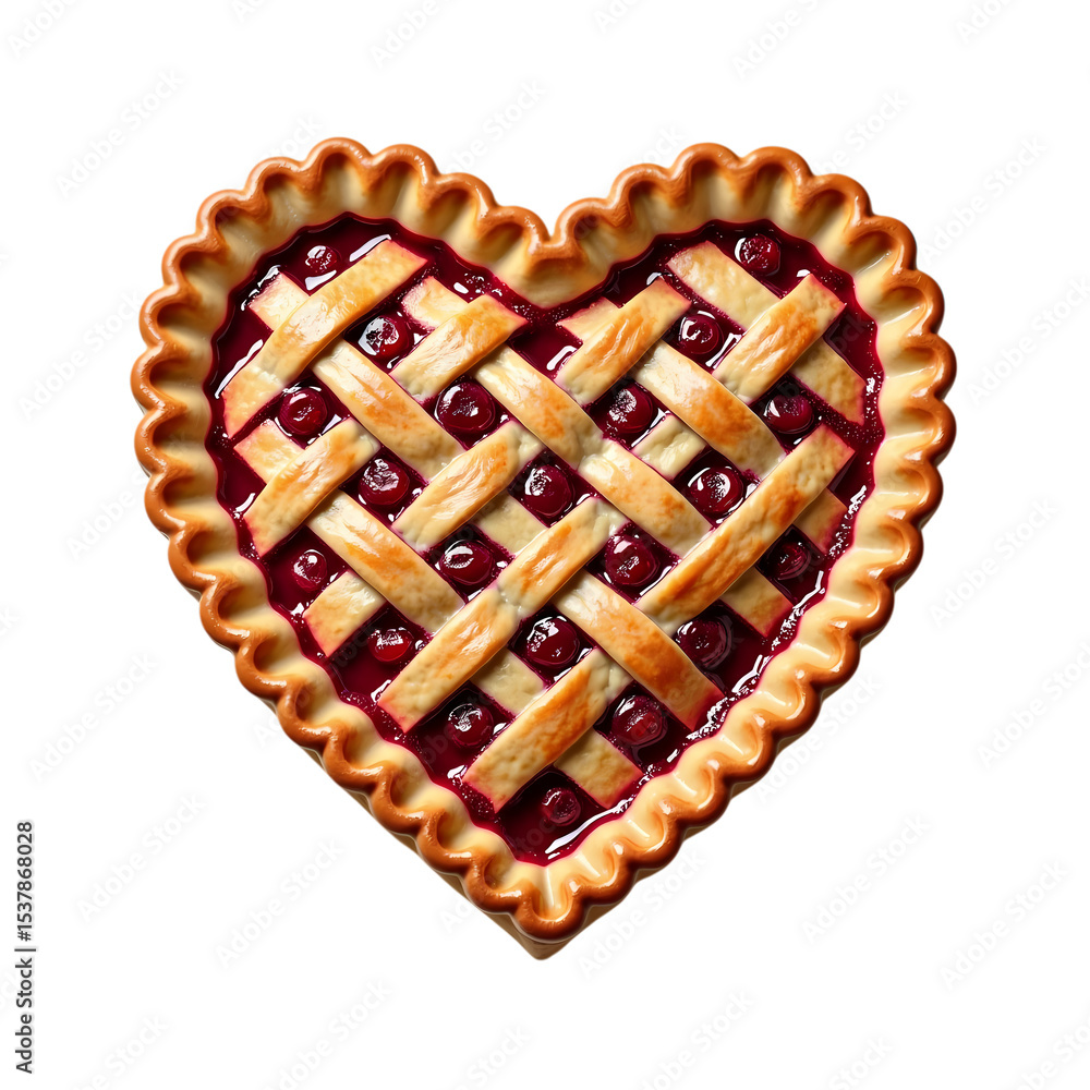 Poster a heart shaped cherry pie with lattice crust on isolated on transparent background