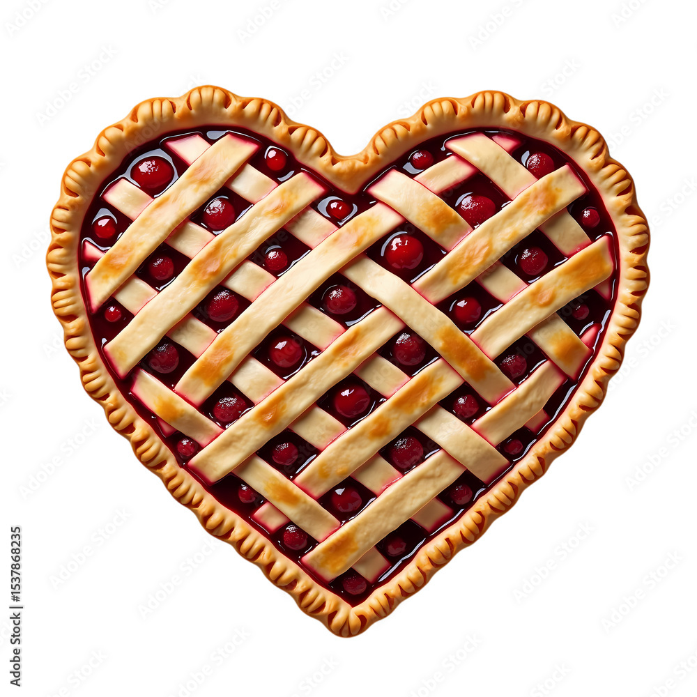 Poster a heart shaped cherry pie with lattice crust on isolated on transparent background