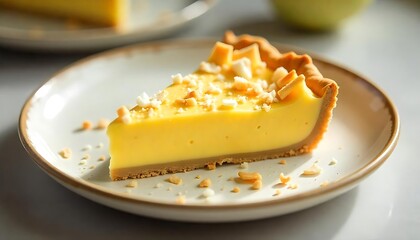 Delicious Lemon Tart Slice Awaits Savory Crust Topping Sweet Creamy Filling Dessert Treat