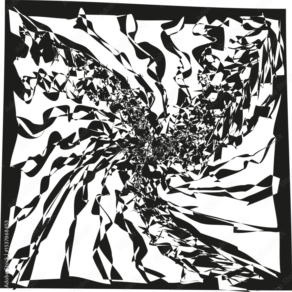 Poster twisted vortex shape. spiral black swirl. vector optical illusion. abstract tunnel element.