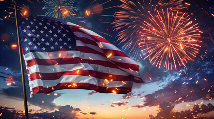 Patriotic Fireworks and American Flag A Stunning 4th of July Image
