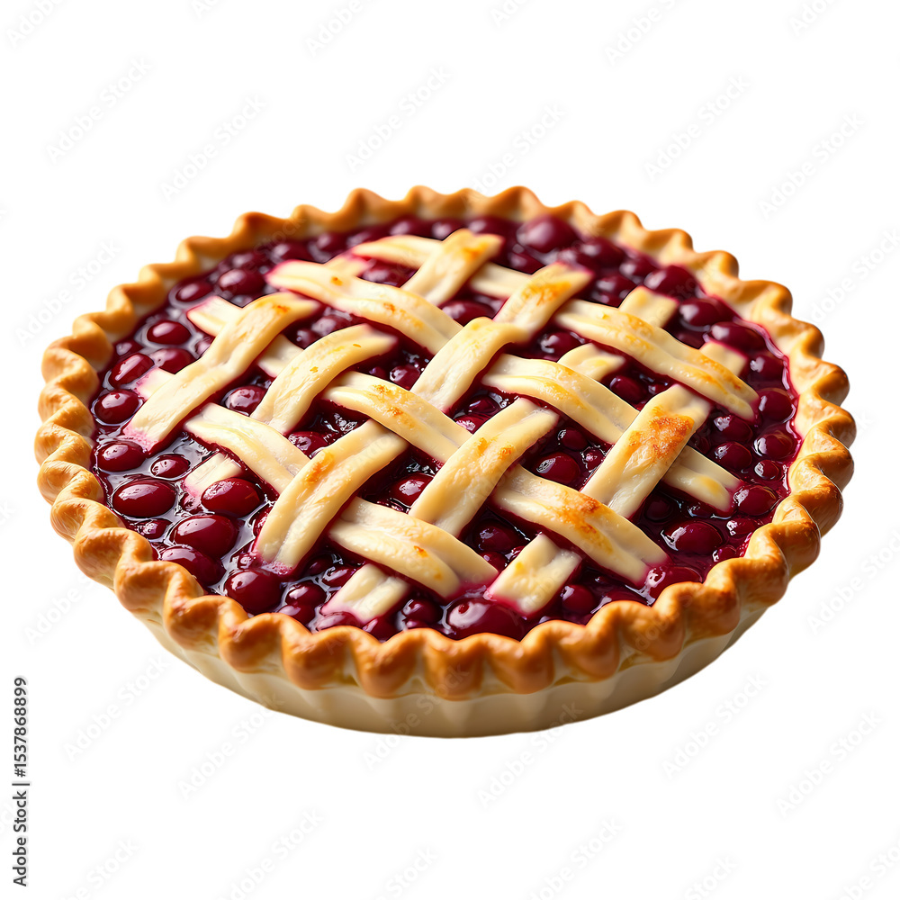 Poster a delicious cherry pie with lattice crust isolated on transparent background