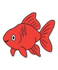 Bright Red Goldfish Cartoon Illustration