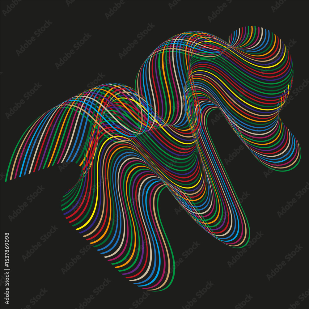 Aufkleber colorful wave lines. abstract motion vector. dark background contrast. flowing stripe shape.