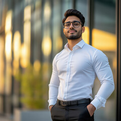 Obraz premium young handsome businessman standing at office