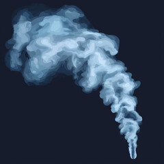 Abstract swirling smoke plume, ethereal blue hues, dark background
