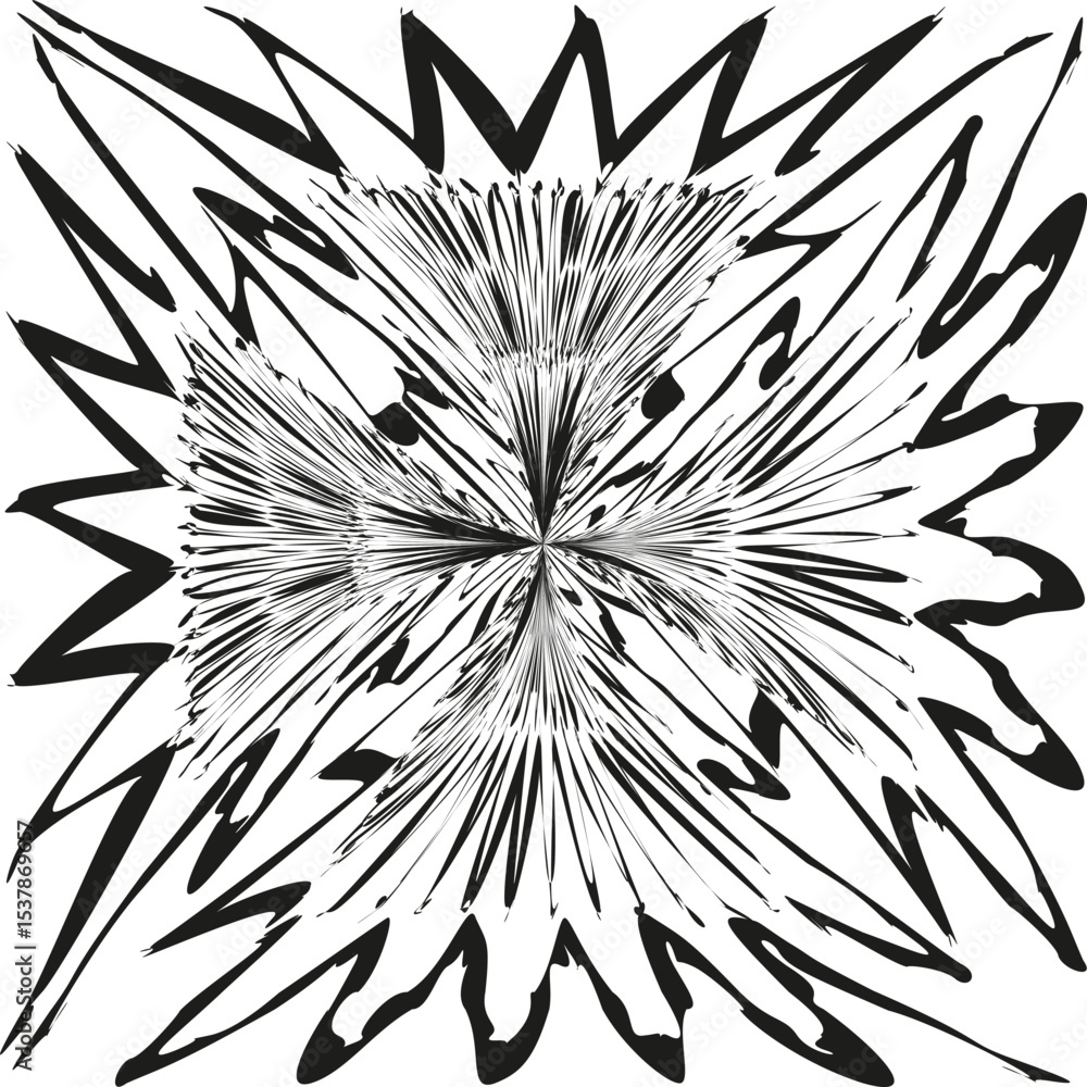 Poster double star symbol. radiating vector burst. abstract sharp shape. black outline element.