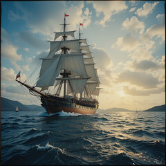 Obraz premium sailing ship at sunset