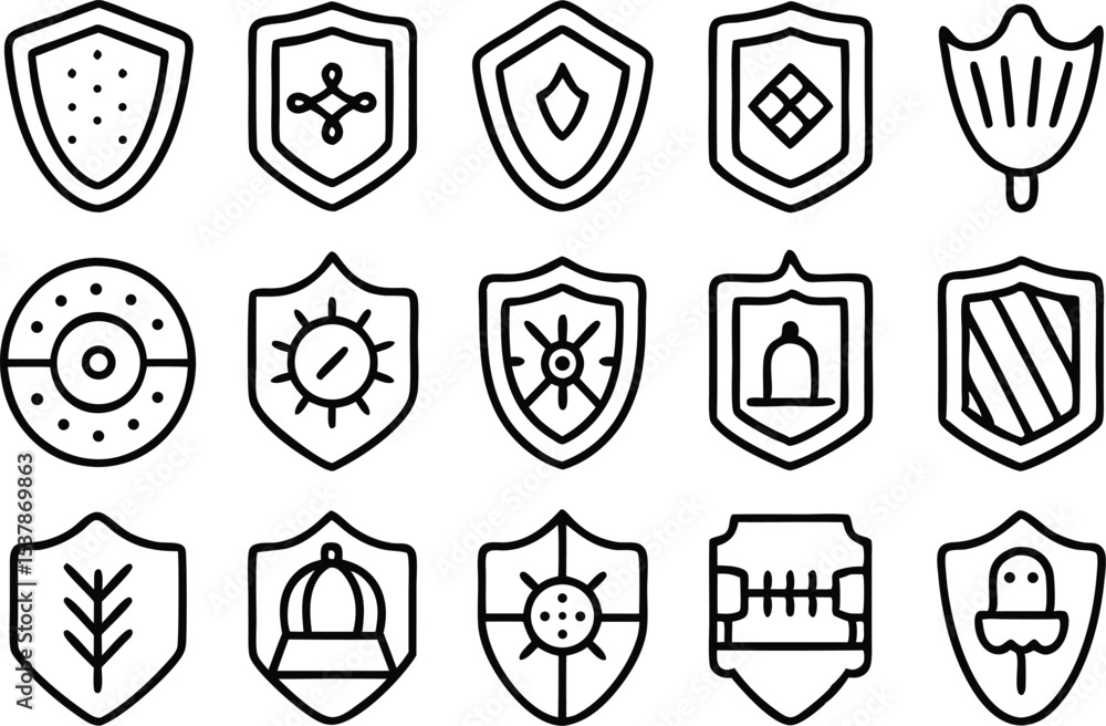 Poster protective wards outline icon set for protection a collection of isolated icons on transparent backg