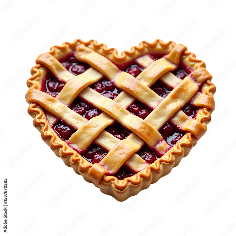 Poster a heart shaped cherry pie with lattice crust on isolated on transparent background