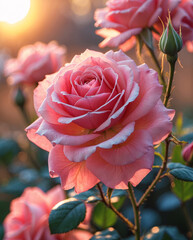 High detail macro photo of pink rose blooming with natural texture in afternoon garden sunlight aesthetic floral photography for wallpaper background
