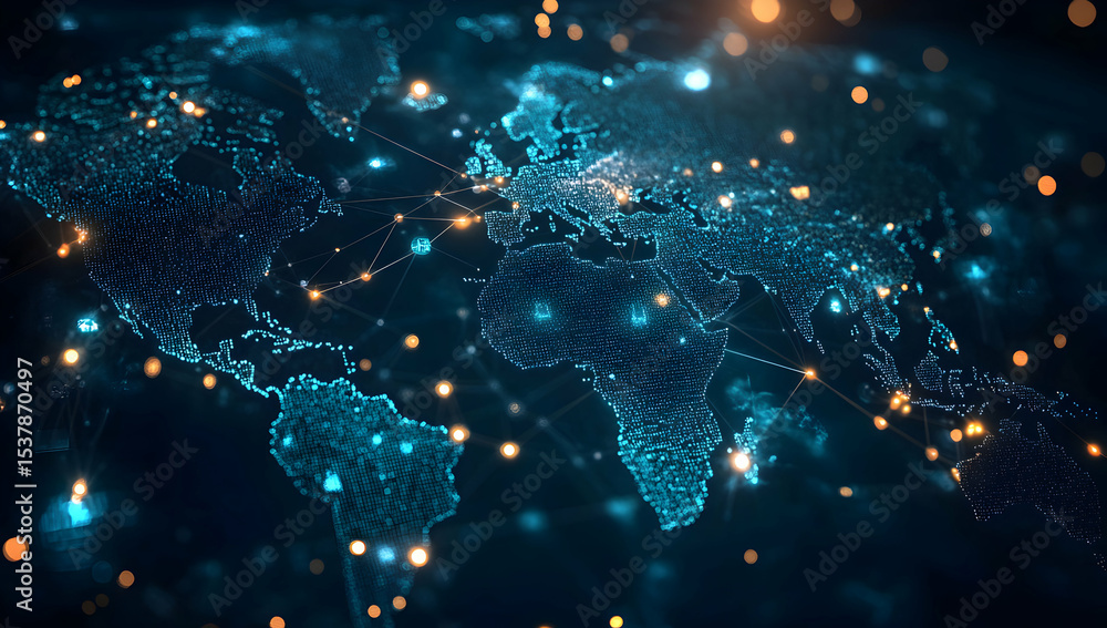 Poster global network connection world map
