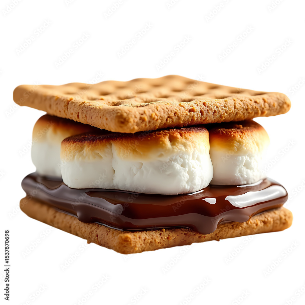 Poster a close up of a s more with graham crackers and marshmallows isolated on transparent background