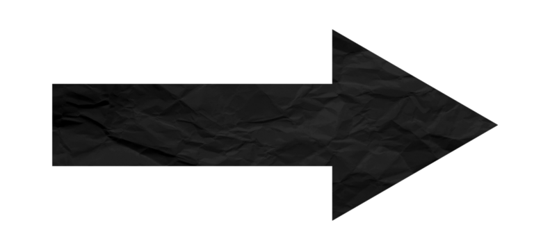Black crumpled paper arrow isolated on transparent background. - Powered by Adobe