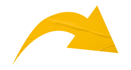 Yellow crumpled paper arrow isolated on transparent background